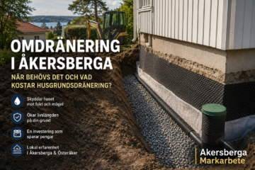 Omdränering i Åkersberga – husgrundsdränering med grävning och installation av dräneringsrör